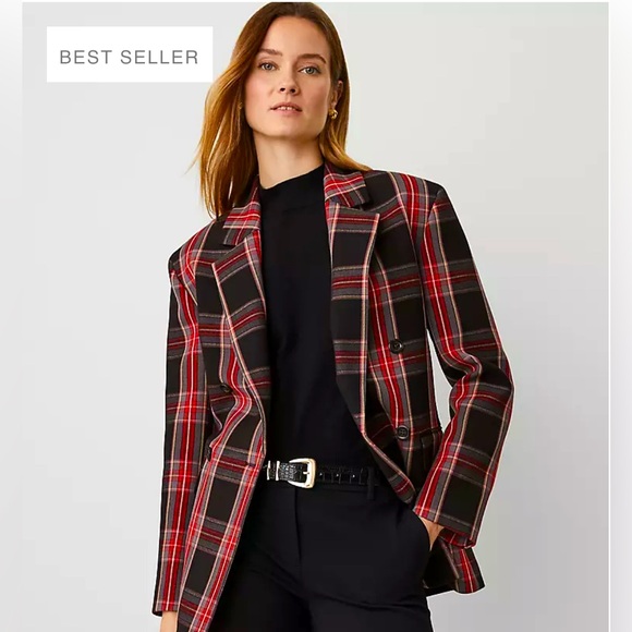 ANN TAYLOR PLAID RELAXED DOUBLE BREASTED BLAZER - Picture 3 of 4